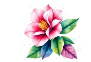 pink camelia flower with leaves and stem tattoo idea