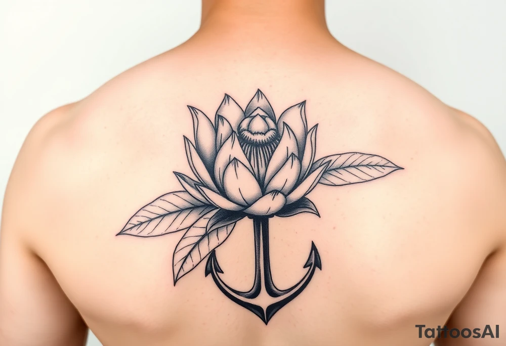 Protea flower with leafs and an anchor tattoo idea