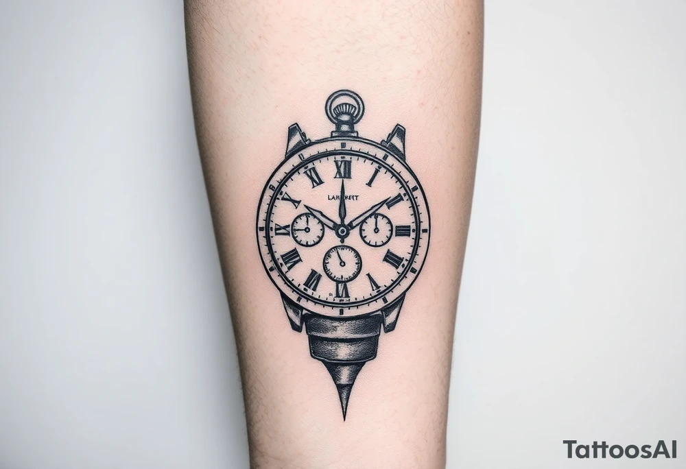 Imaginez le Colisé  en arrière-plan     et une horloge montrant 6h40 tattoo idea
