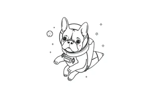 a space themed tattoo of my french bulldog mars. include elements in space like planets and stars. mars should be depicted as a astronaut in a spaceship flying through space tattoo idea