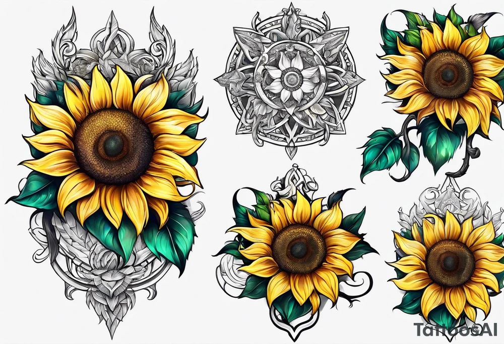 Sunflower viking sleeve tattoo idea