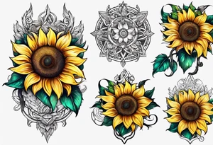 Sunflower viking sleeve tattoo idea