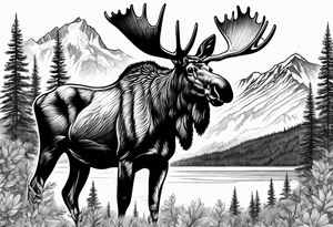 moose with mountain in the background tattoo idea