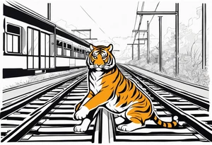 Bells cracming train track in the middle with a girl wearing tiger mask tattoo idea