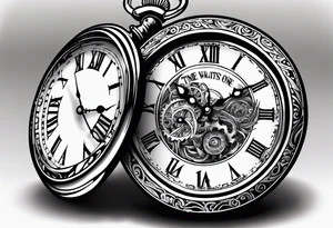 pocket watch with the saying "Time waits for no one..." tattoo idea