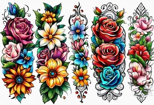 Colorful flower sleeve tattoo idea