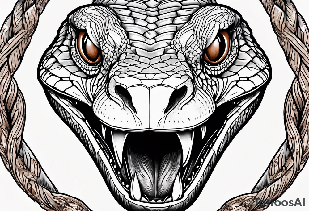 Copperhead full length from above with head turned up and mouth open and copper colored eyes tattoo idea
