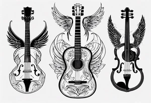 CROSSEED ACOUSTIC GUITAR AND VIOLIN WITH WINGS tattoo idea