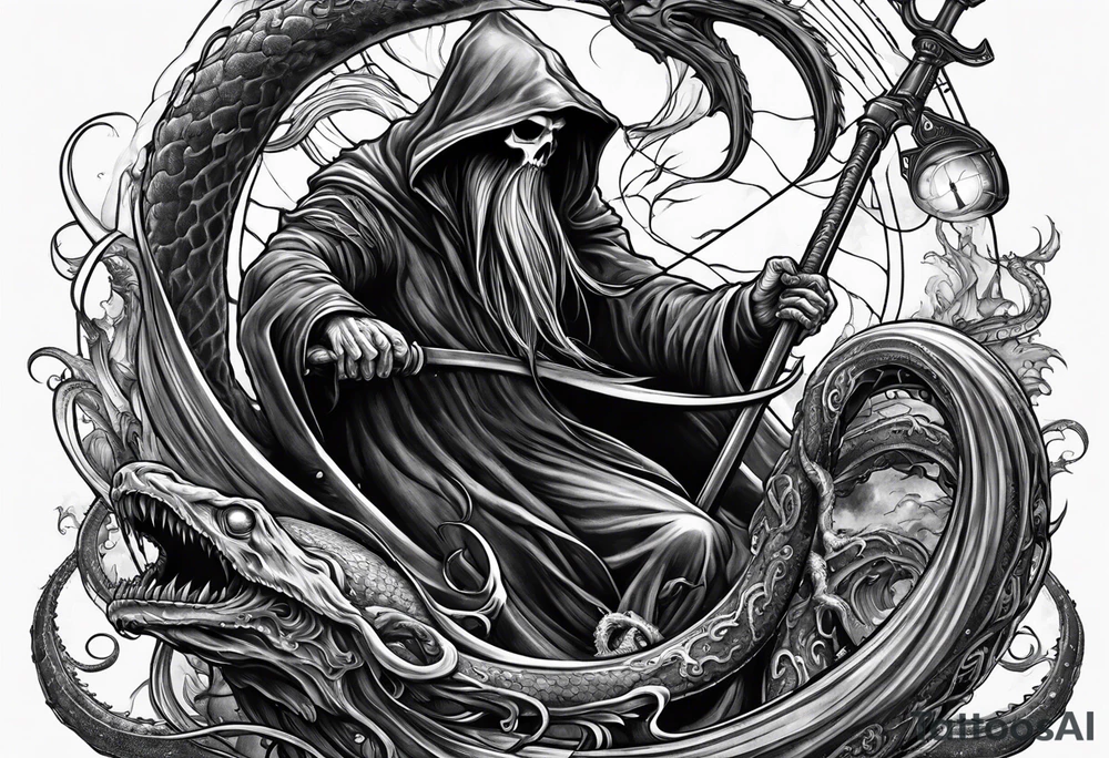 Grim reaper riding a kraken tattoo idea