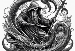 Grim reaper riding a kraken tattoo idea