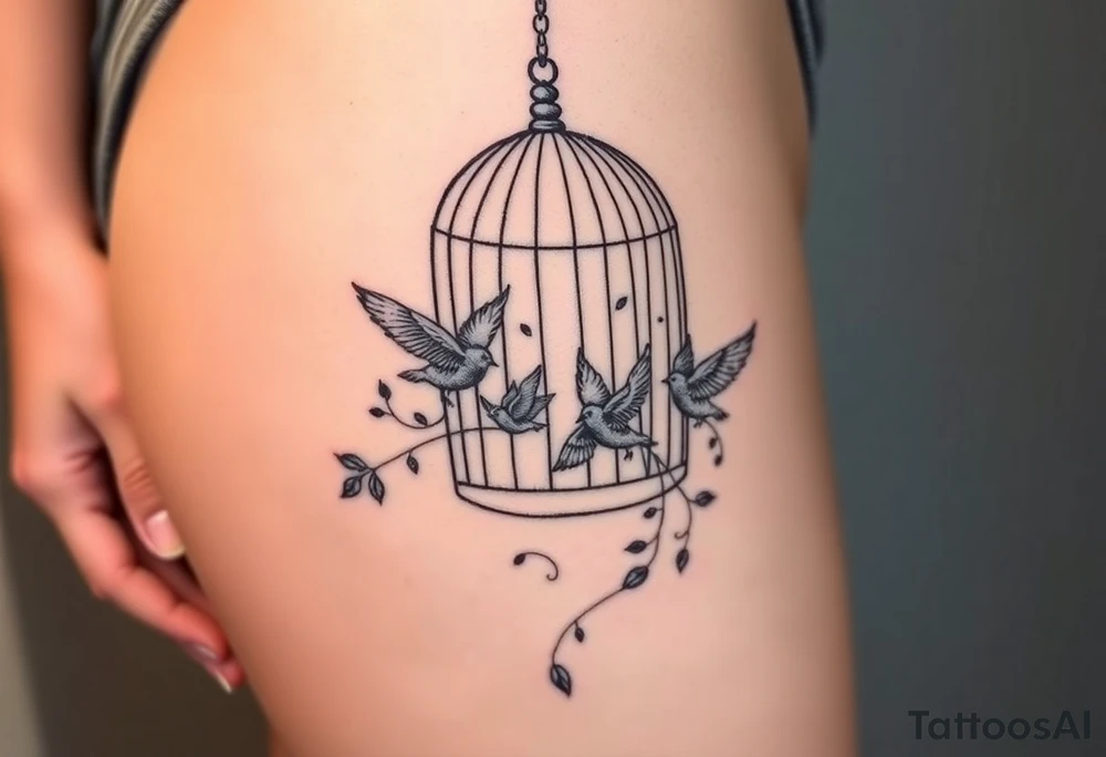 Birdcage open with birds flying out sexy tattoo idea