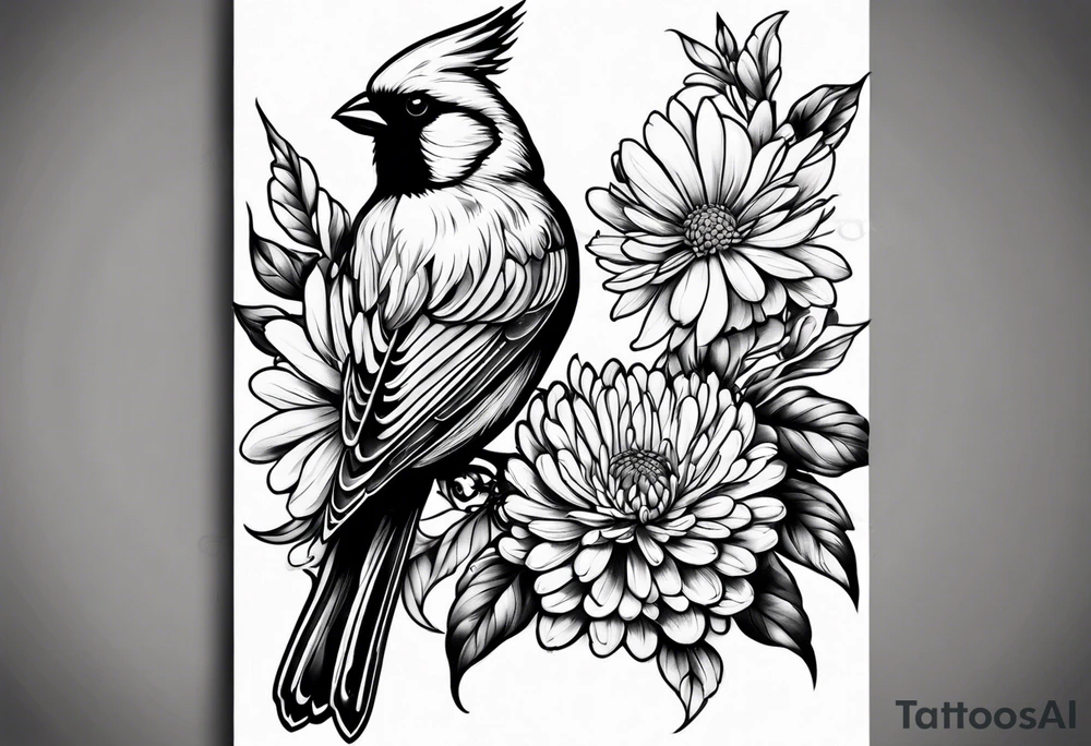 Chrysanthemum and cardinal tattoo idea
