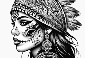 Aztec princess side profile day of the dead tattoo idea