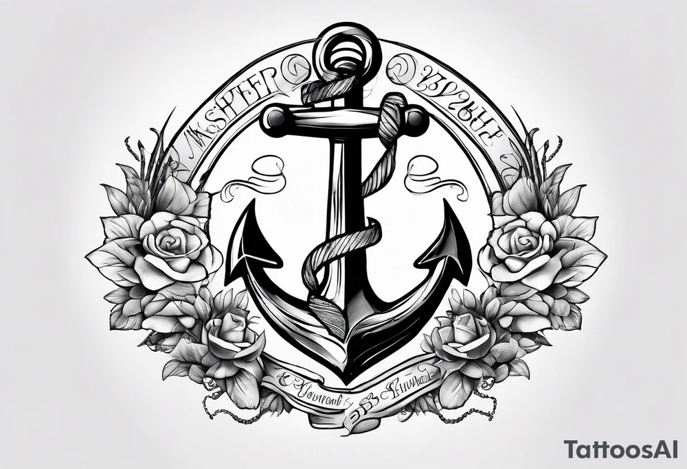 Anchor with ribbon wrapped around and Psalm 23:4 written on ribbon tattoo idea
