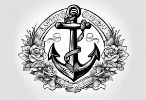 Anchor with ribbon wrapped around and Psalm 23:4 written on ribbon tattoo idea