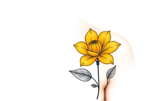 A minimalist flower tattoo that represents a shattered and betrayed gemini woman who fought hard throughout this year. With colors yellow and black tattoo idea