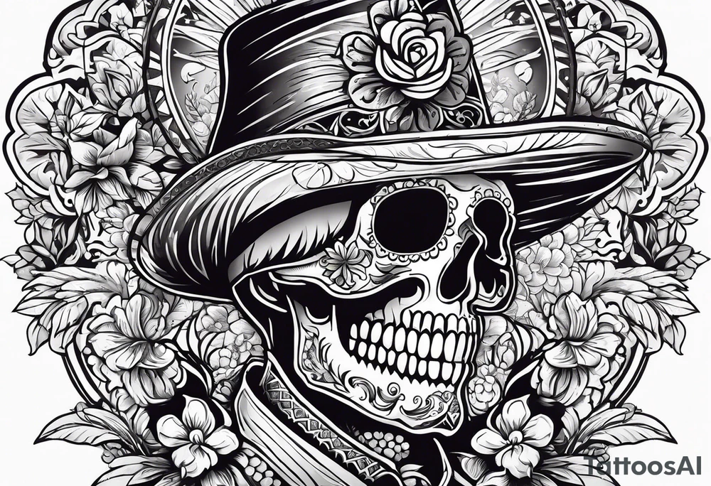 Mexico day of dead , rectangle, man skeleton tattoo idea