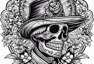 Mexico day of dead , rectangle, man skeleton tattoo idea