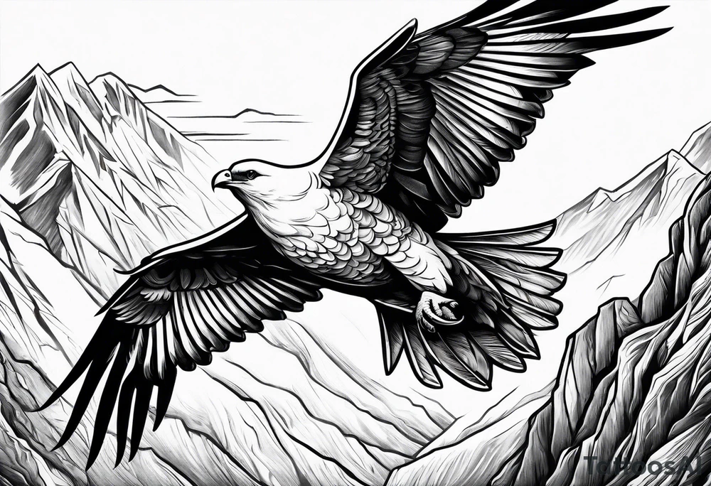 White Dove and an Eagle flying over a mountain tattoo idea