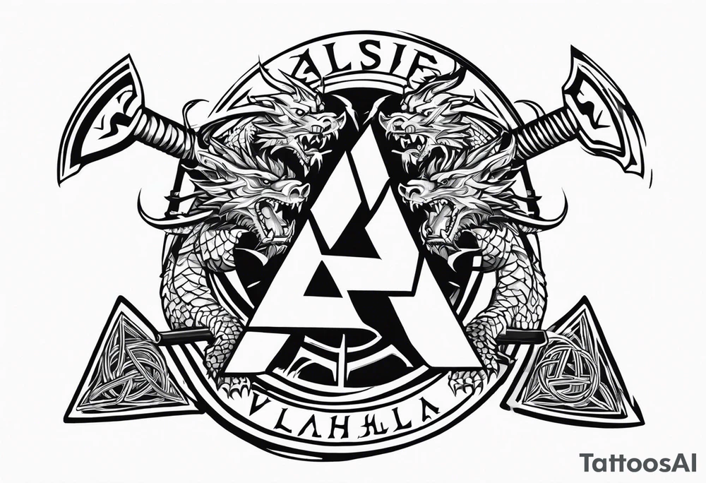 Valhalla sword shield dragon axe Valknut barbed wire
steps tattoo idea Valhalla sword shield dragon axe Valknut barbed wire
steps tattoo idea