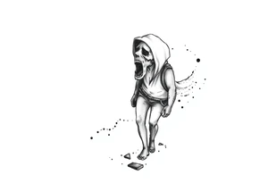Confusion and pressure in thin lines on screaming solo traveler with no face with his skin ripped left on the path he passed tattoo idea