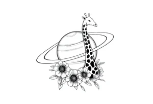 Saturn with a giraffe and marigold flowers tattoo idea