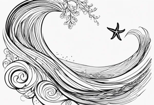 One single line Wave and starfish tattoo idea