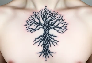 mystical tree of life with cosmic roots and celestial branches tattoo idea