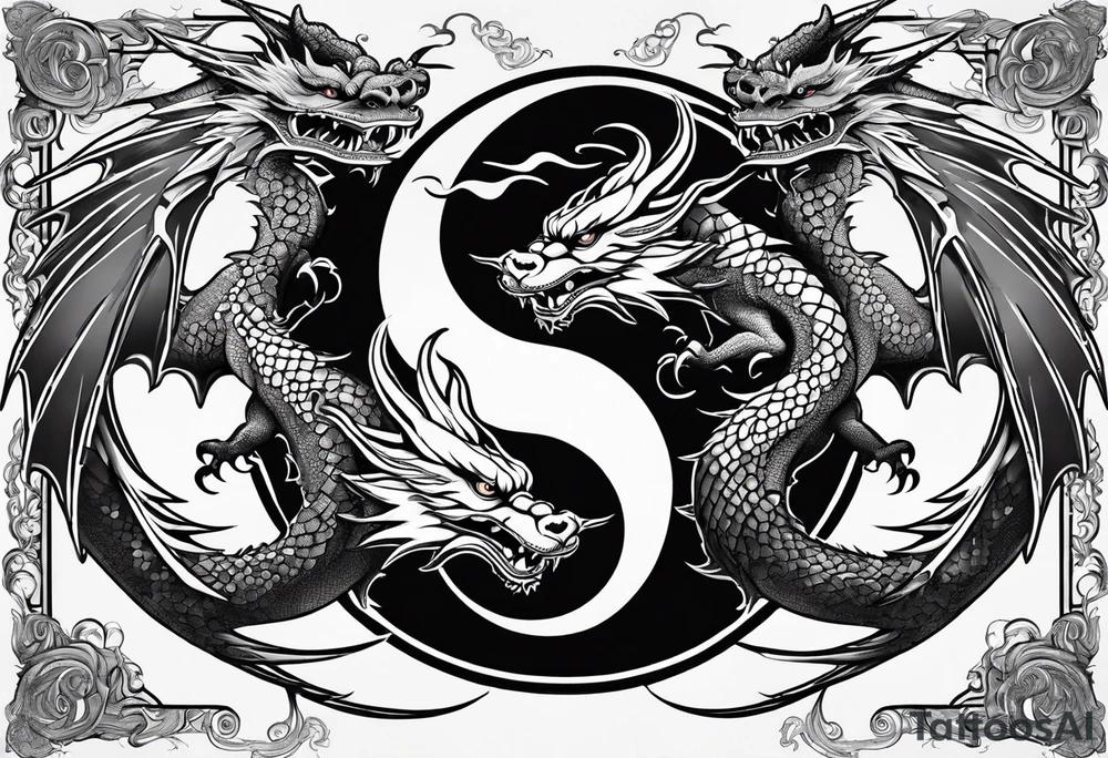 Ying yang dragons in a fighting eachother , with full bodies tattoo idea Ying yang dragons in a fighting eachother , with full bodies tattoo idea