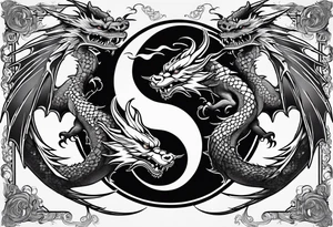 Ying yang dragons in a fighting eachother , with full bodies tattoo idea
