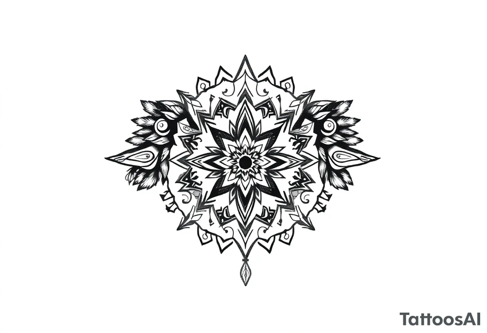 spiritual feathers indian mandala shaman rune tattoo idea