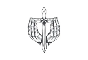 cast all your anxiety on him because he cares for you" with a cross and hands tattoo idea