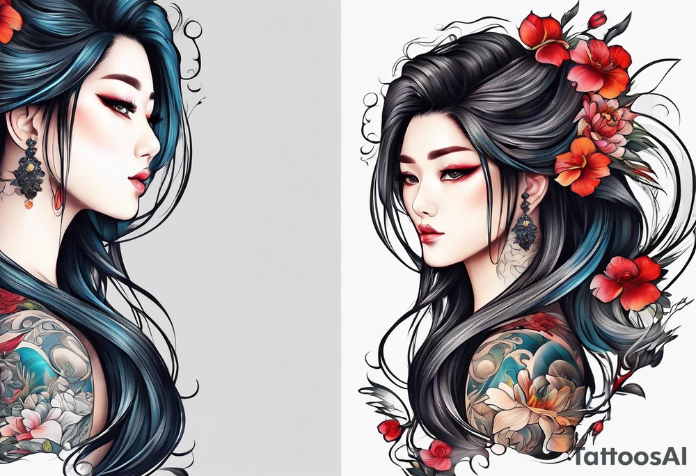 long hair flowing tattoo idea