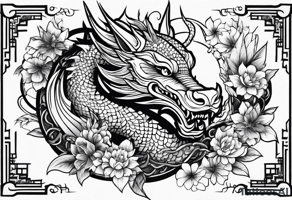 wristband tattoo with dragon and cat tattoo idea