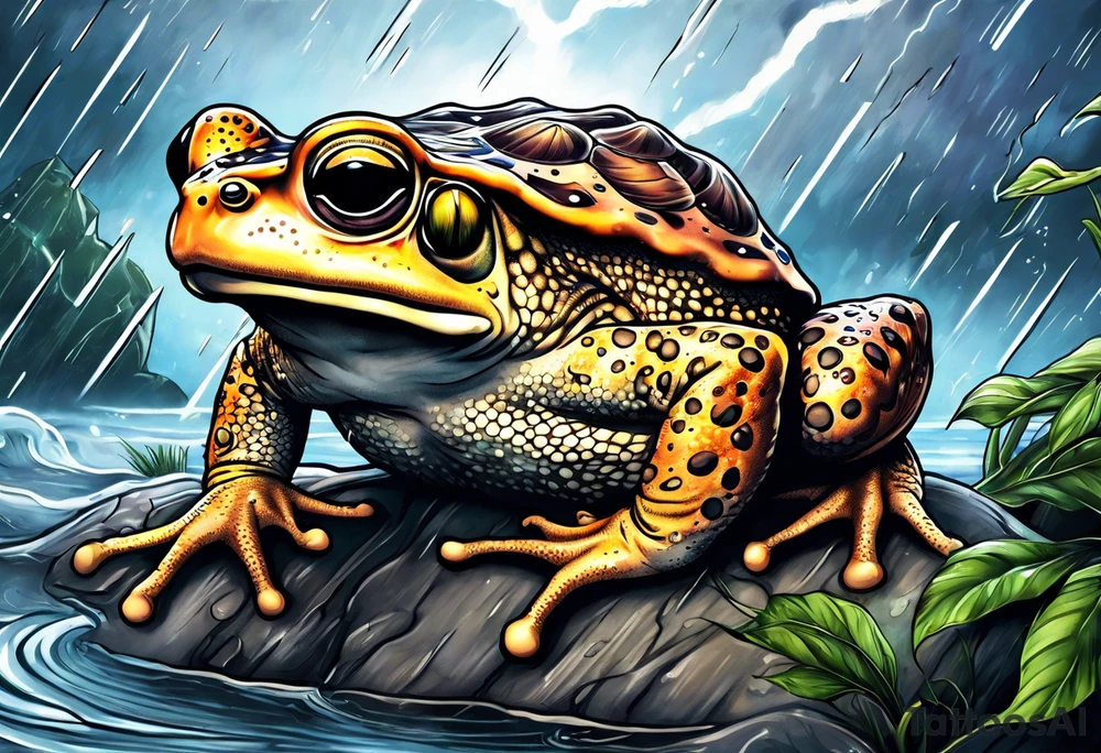 A toad in a thunderstorm tattoo idea