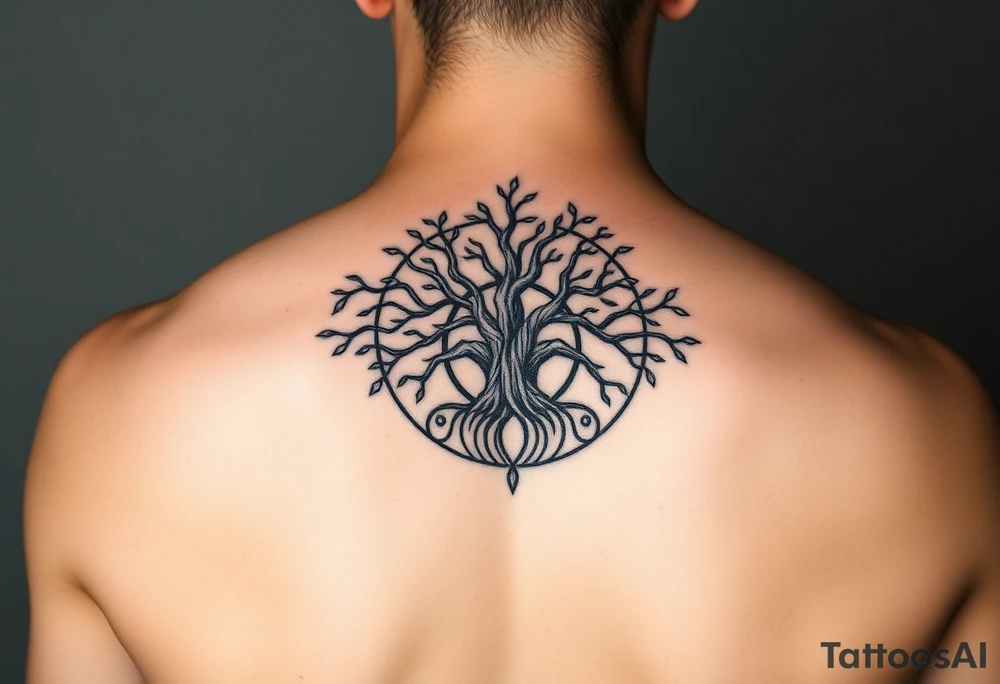 yggadrisl tree of life with circle tattoo idea