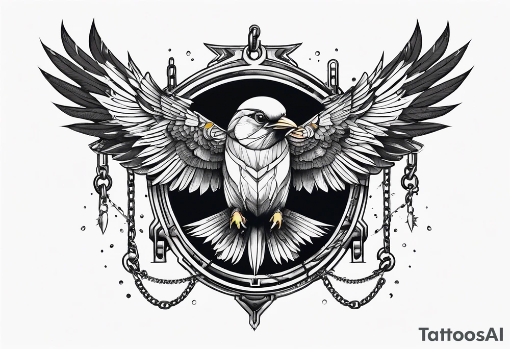 mechanical 
bird breaking free from chain tattoo idea