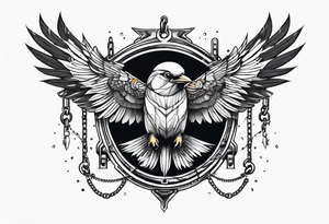 mechanical 
bird breaking free from chain tattoo idea