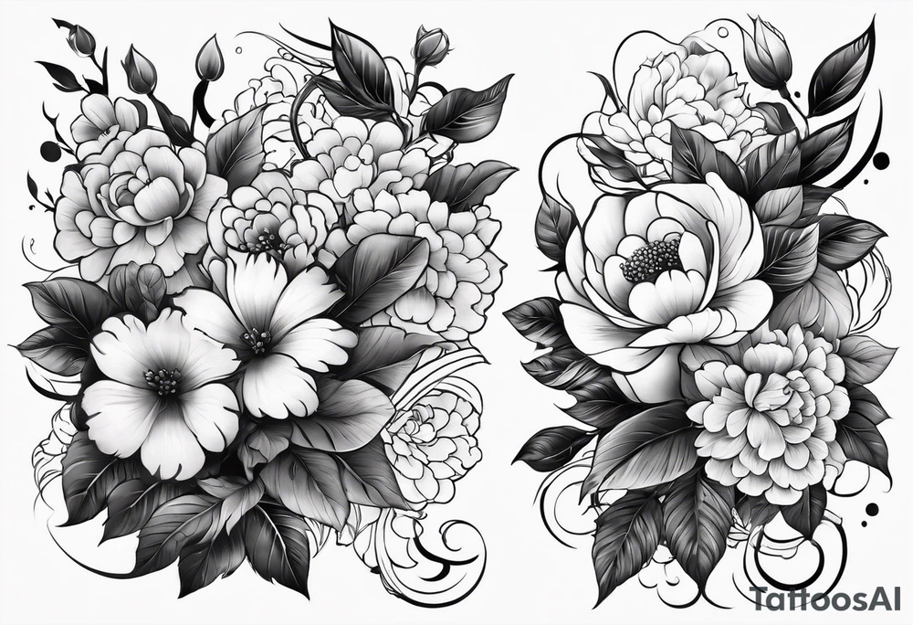 japanese sleeve with floral elements tattoo idea