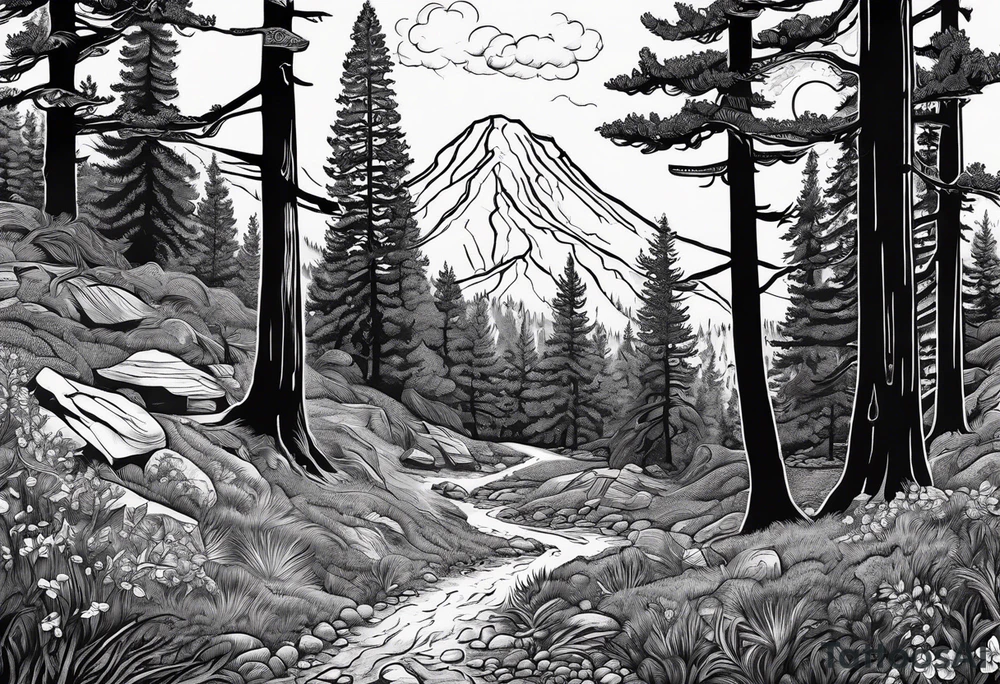 A family of four walking through the Pacific Northwest Forrest. Mexican art. Trust in God tattoo idea