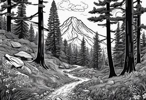 A family of four walking through the Pacific Northwest Forrest. Mexican art. Trust in God tattoo idea