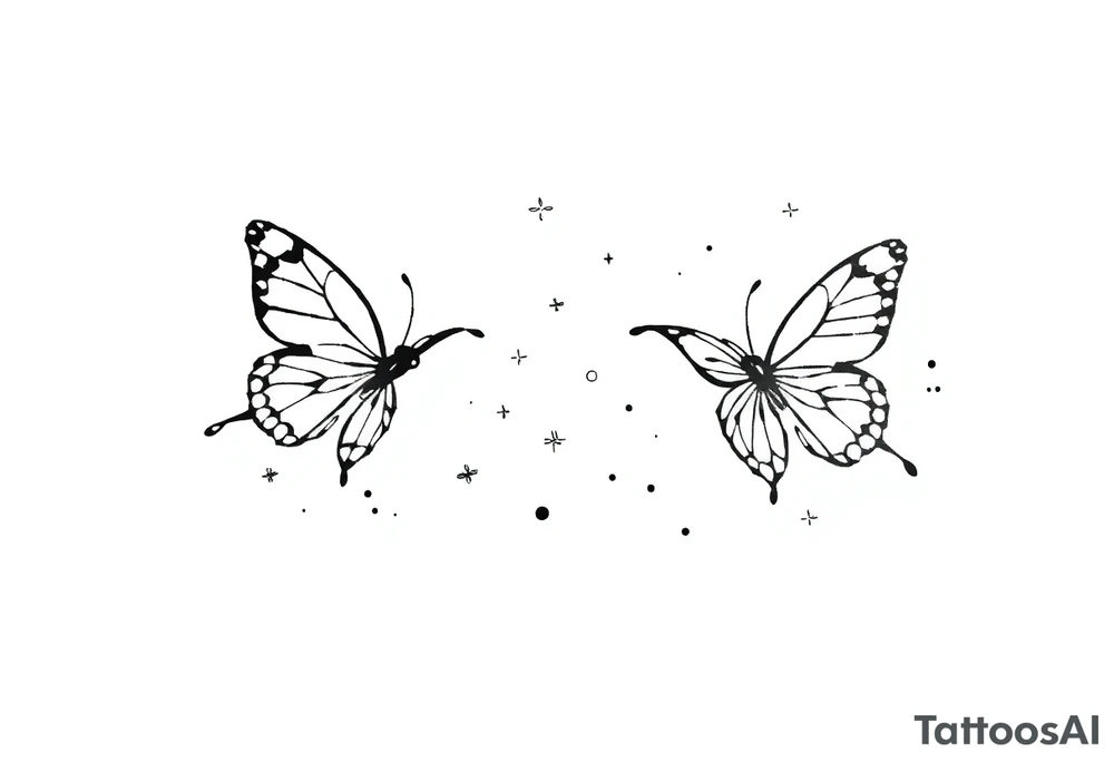 Simple outline of flying butterflies with lots of sparkles and bubbles tattoo idea