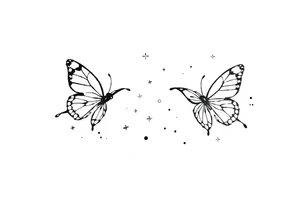 Simple outline of flying butterflies with lots of sparkles and bubbles tattoo idea
