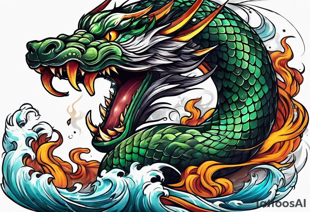 World serpent fighting in a typhoon tattoo idea