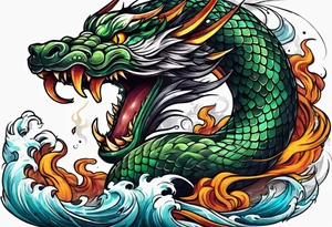 World serpent fighting in a typhoon tattoo idea