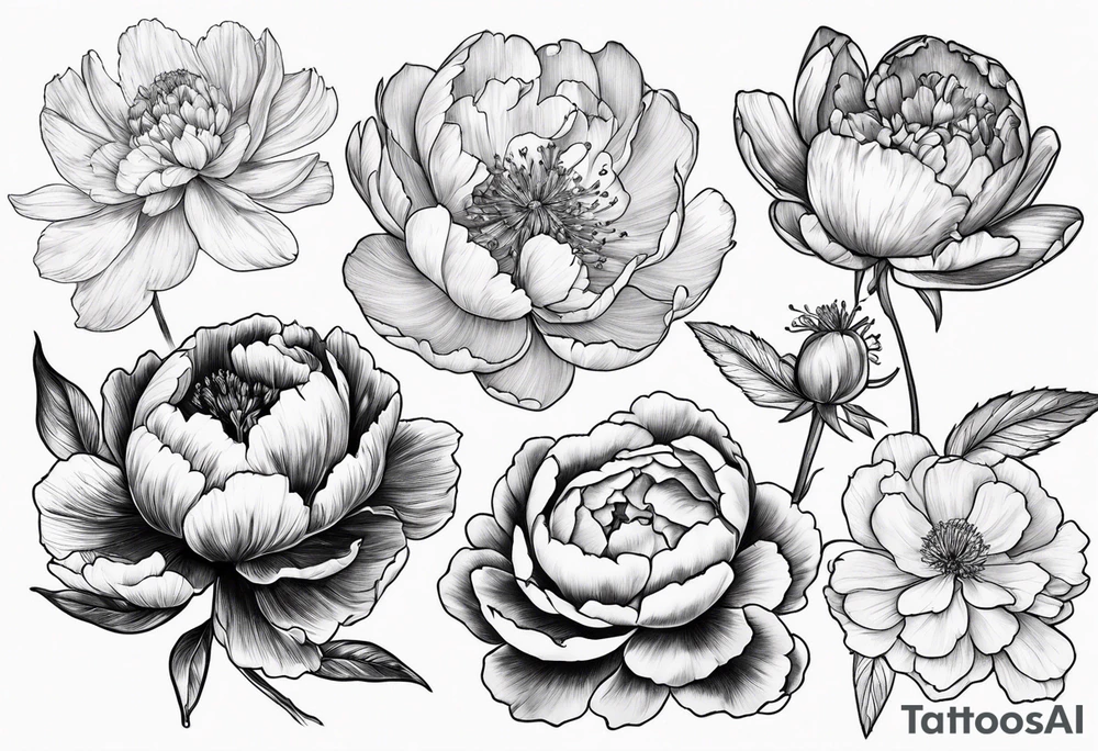 Birth flowers from January, February, September, October and December and peony tattoo idea