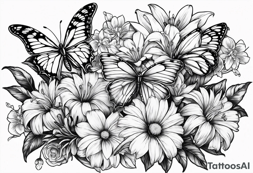 Butterflies with lilys, asters and morning glories tattoo idea