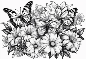 Butterflies with lilys, asters and morning glories tattoo idea