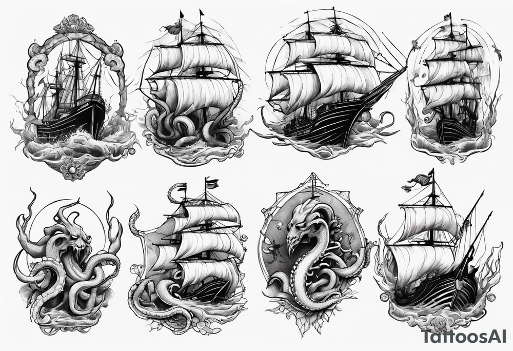 kraken and ship tattoo idea
