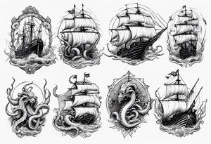 kraken and ship tattoo idea